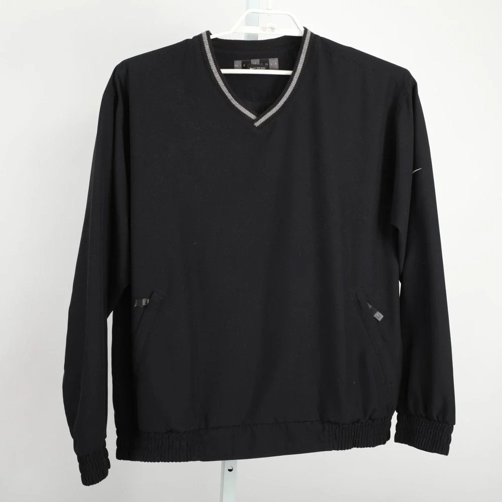 Nike Golf Jacket Mens Large Black Pullover V Neck Pockets Windshirt No Logo - Picture 2 of 13
